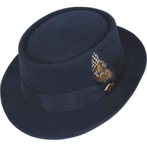 Stacy Adams Navy Blue 100% Wool Felt Porkpie Dress Hat
